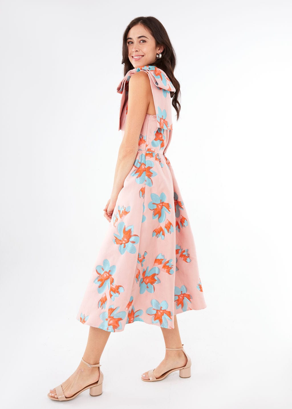 Robe Caroline en jacquard rose plumeria