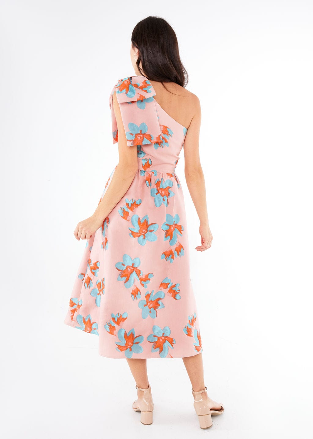 Robe Caroline en jacquard rose plumeria