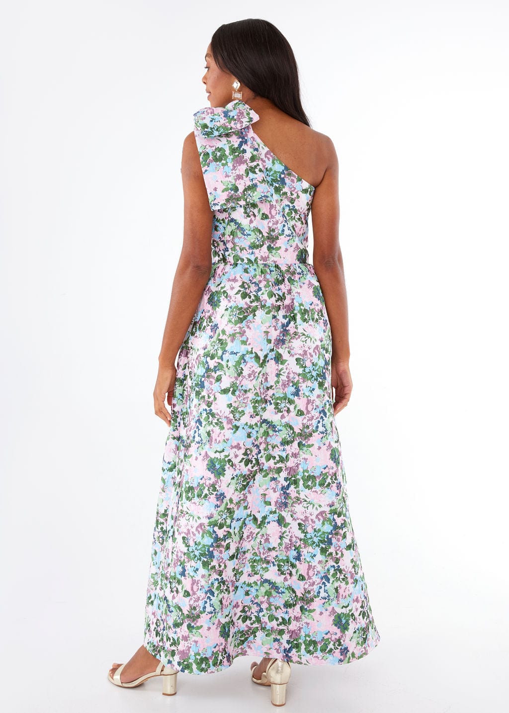 Robe Caroline en jacquard floral abstrait rose