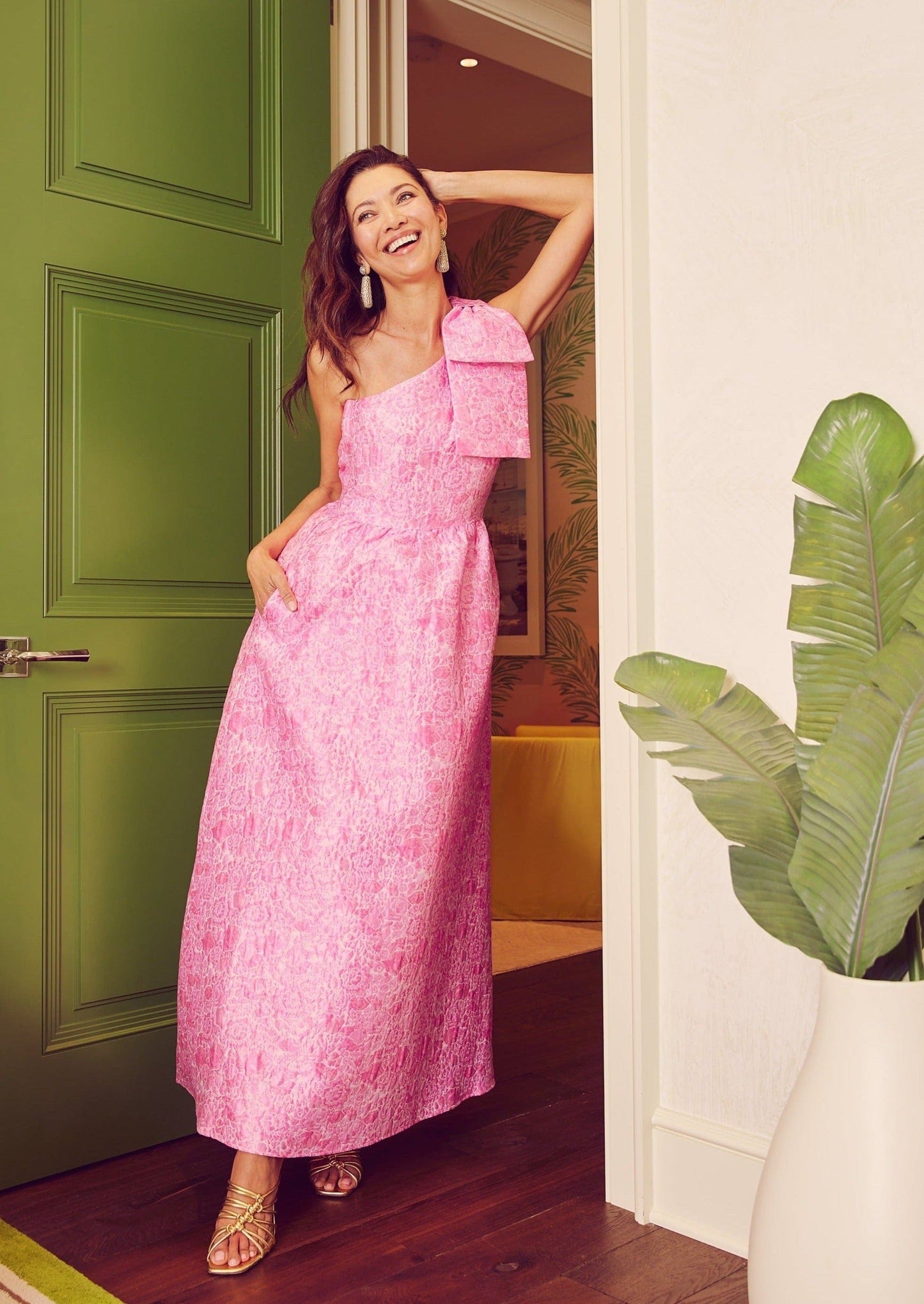 Robe Caroline en jacquard rose à bulles