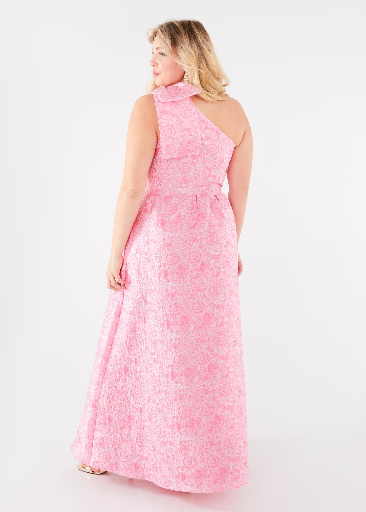Robe Caroline en jacquard rose à bulles