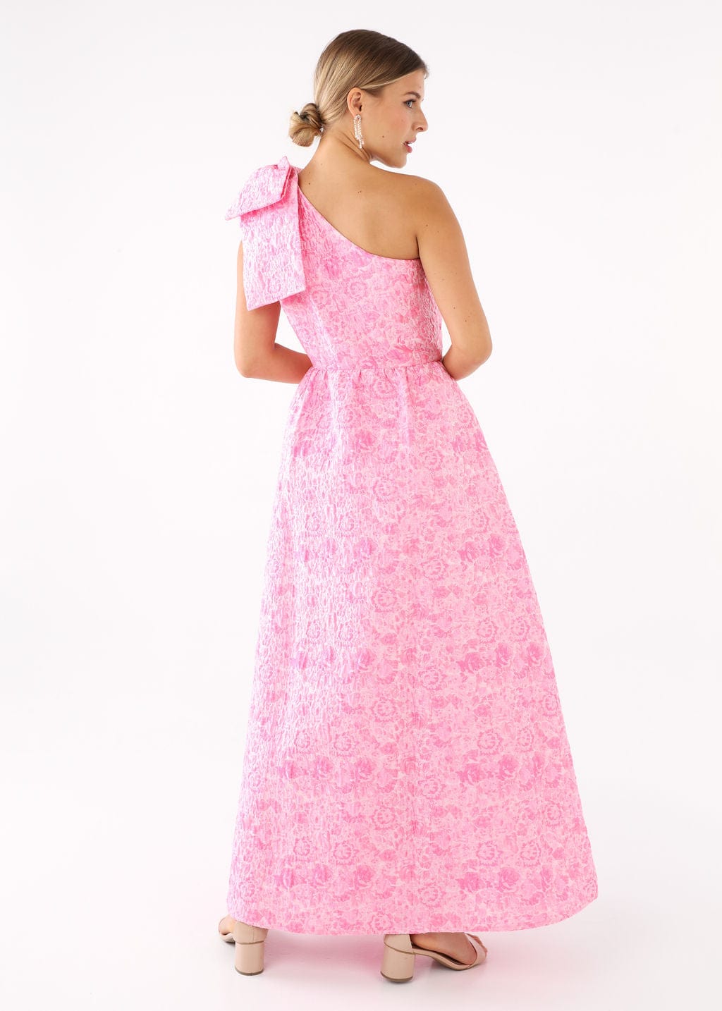 Robe Caroline en jacquard rose à bulles