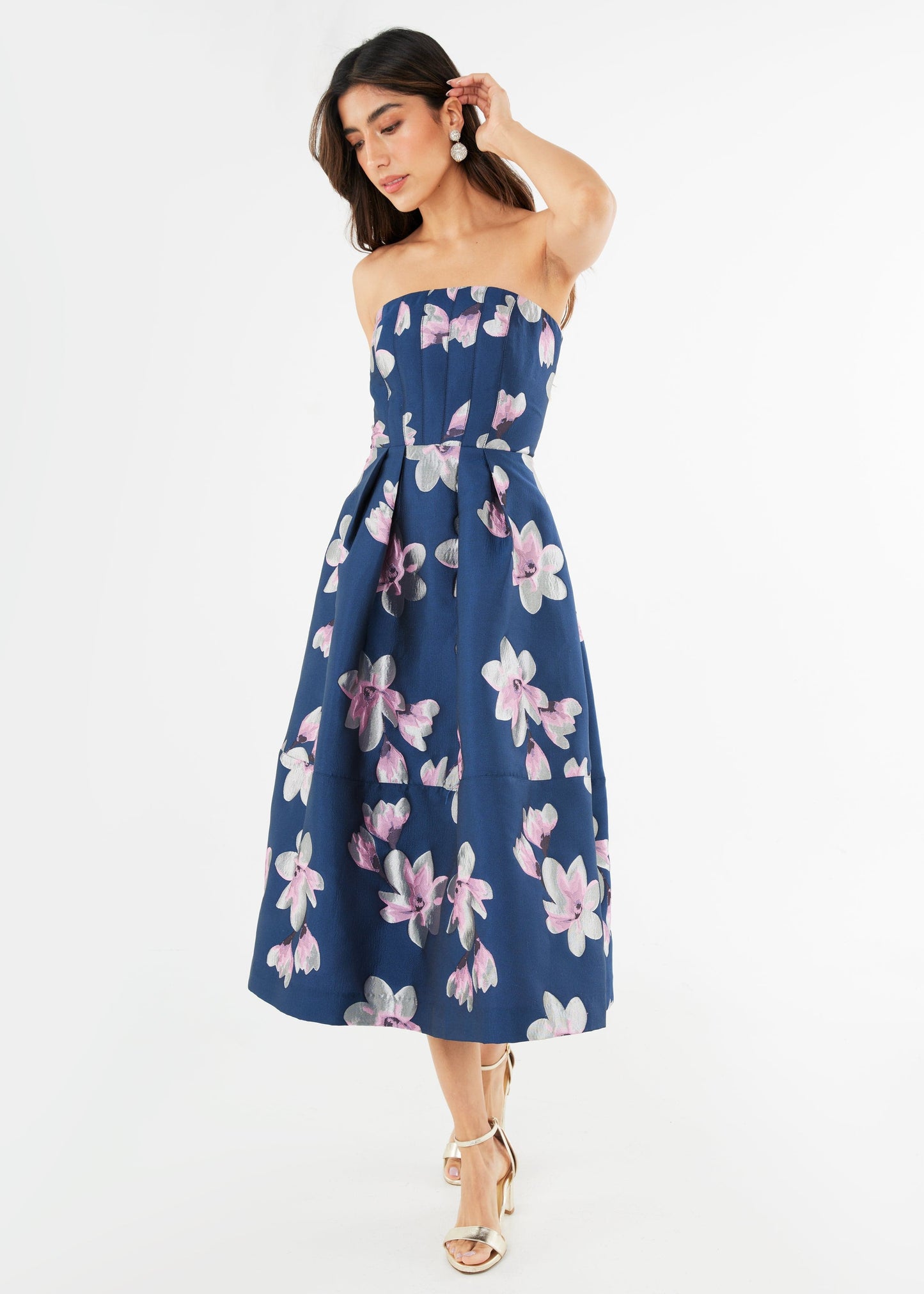 Robe Catherine en jacquard bleu plumeria
