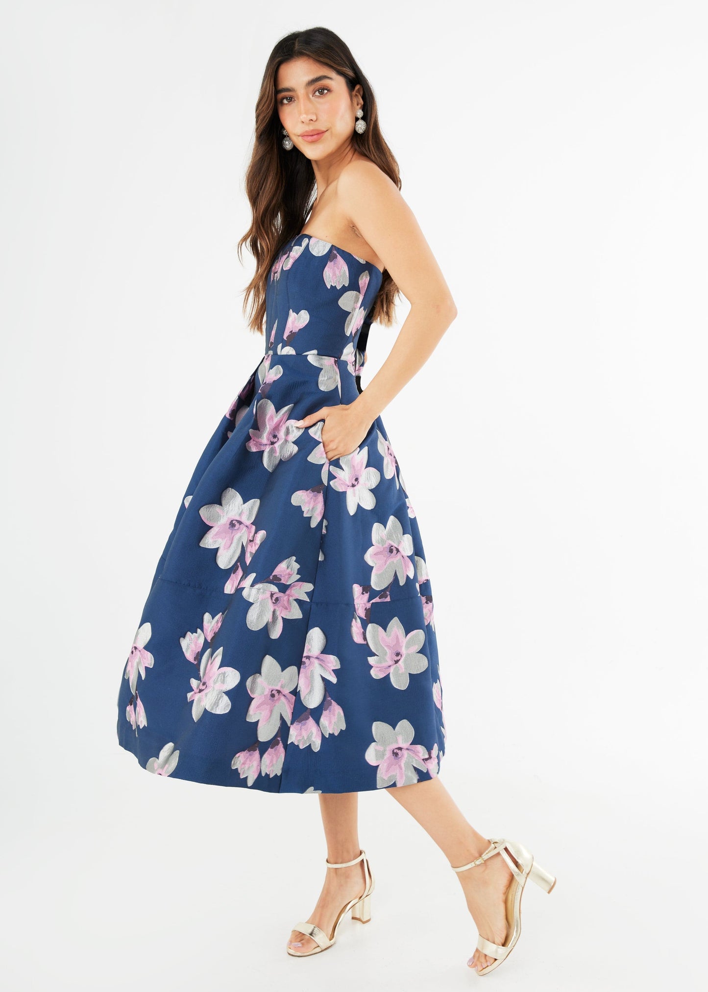 Robe Catherine en jacquard bleu plumeria