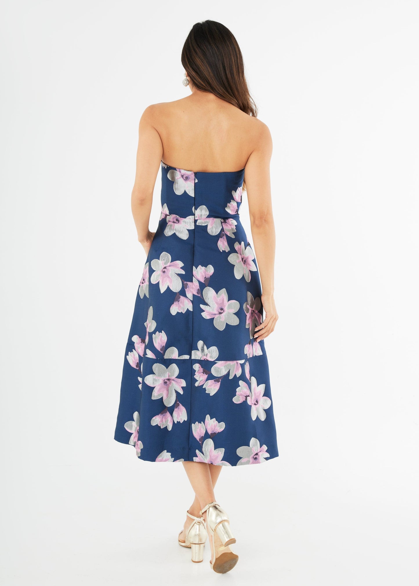 Robe Catherine en jacquard bleu plumeria