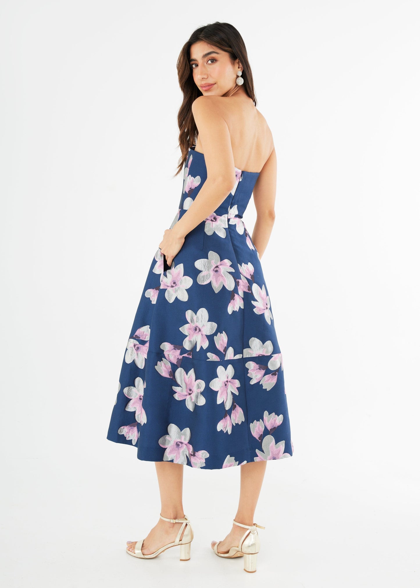 Robe Catherine en jacquard bleu plumeria