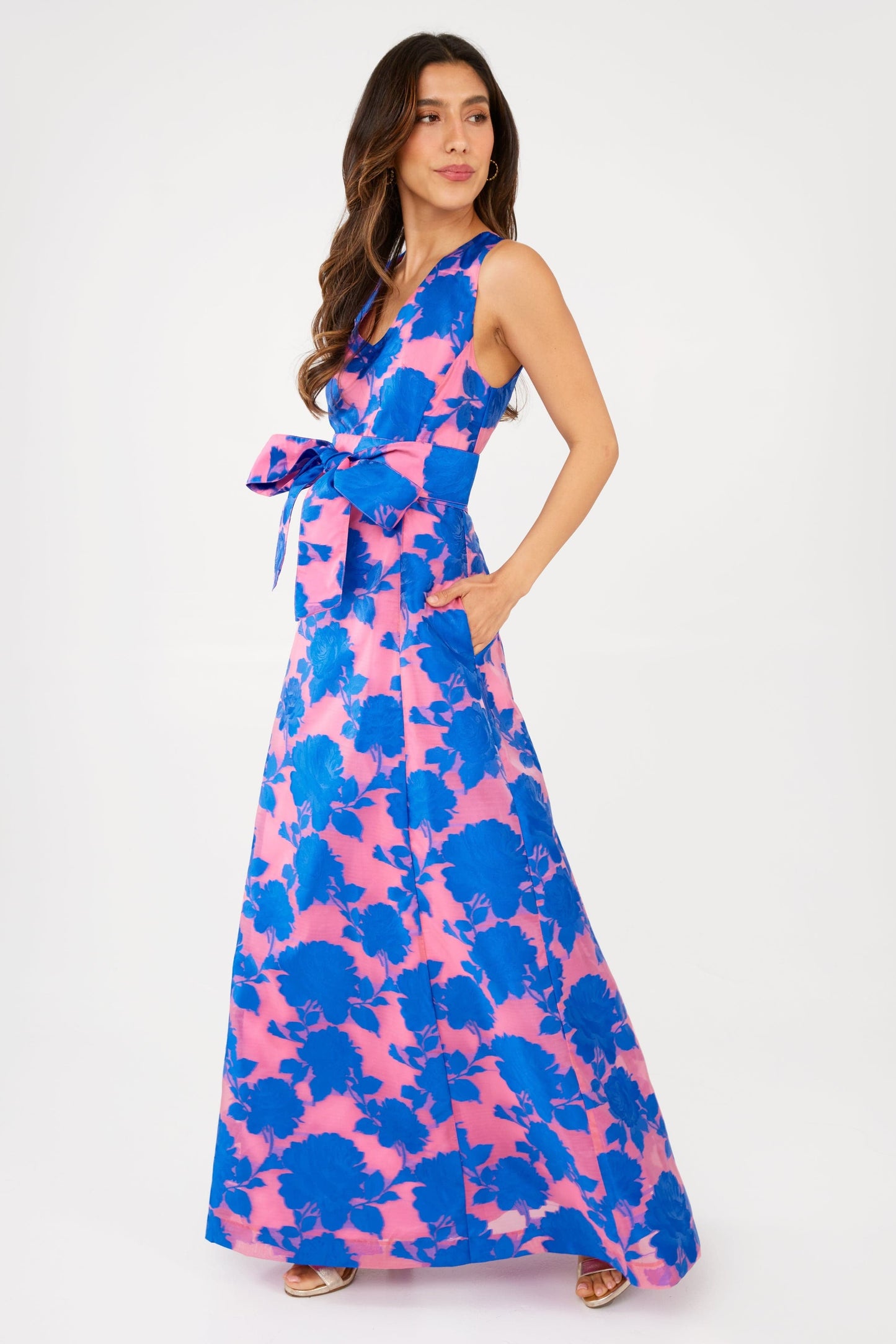 Robe Arden en organza rose et bleu thé