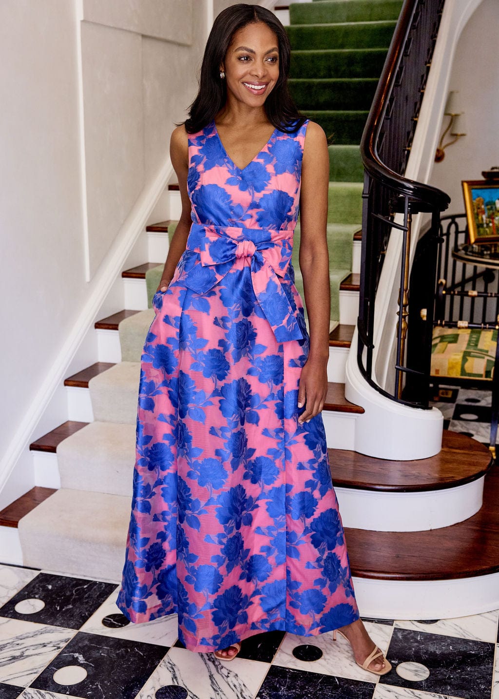 Robe Arden en organza rose et bleu thé