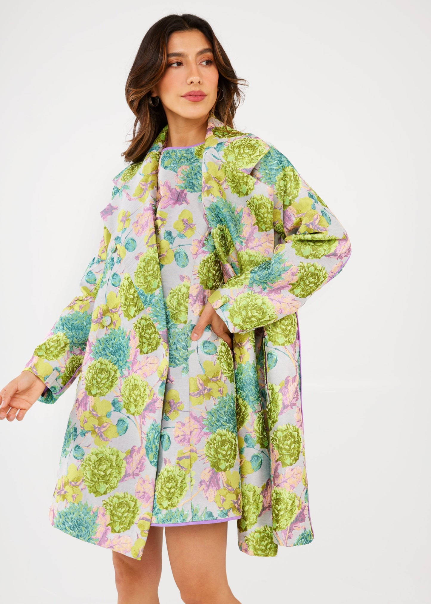 Robe Avery Chartreuse Vintage Dahlia Jacquard