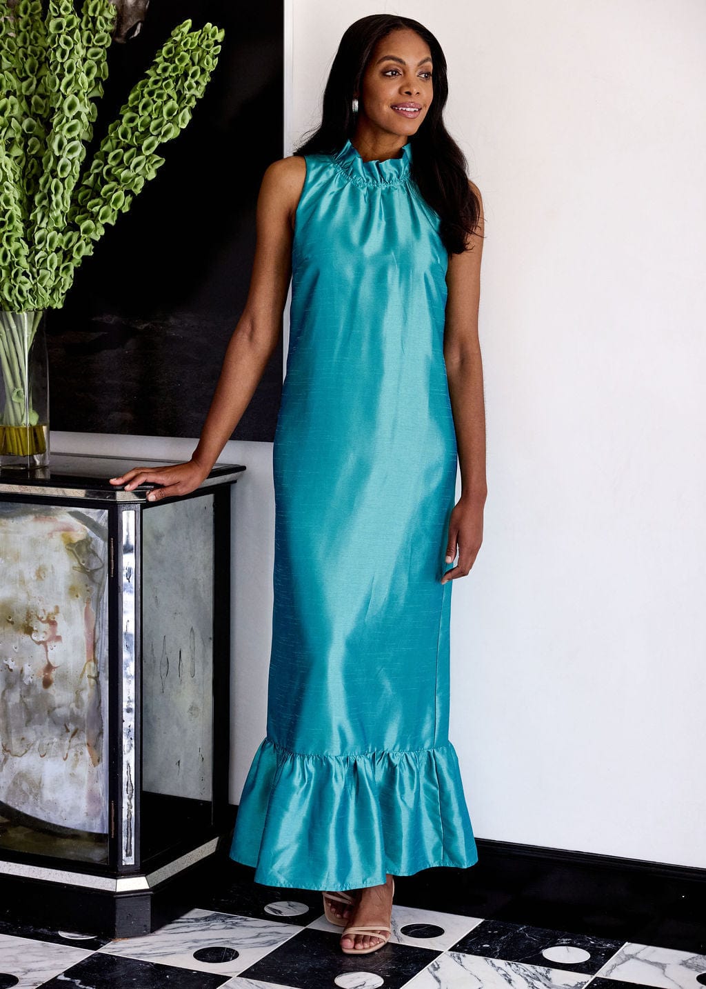 Robe Camille Teal Dupioni