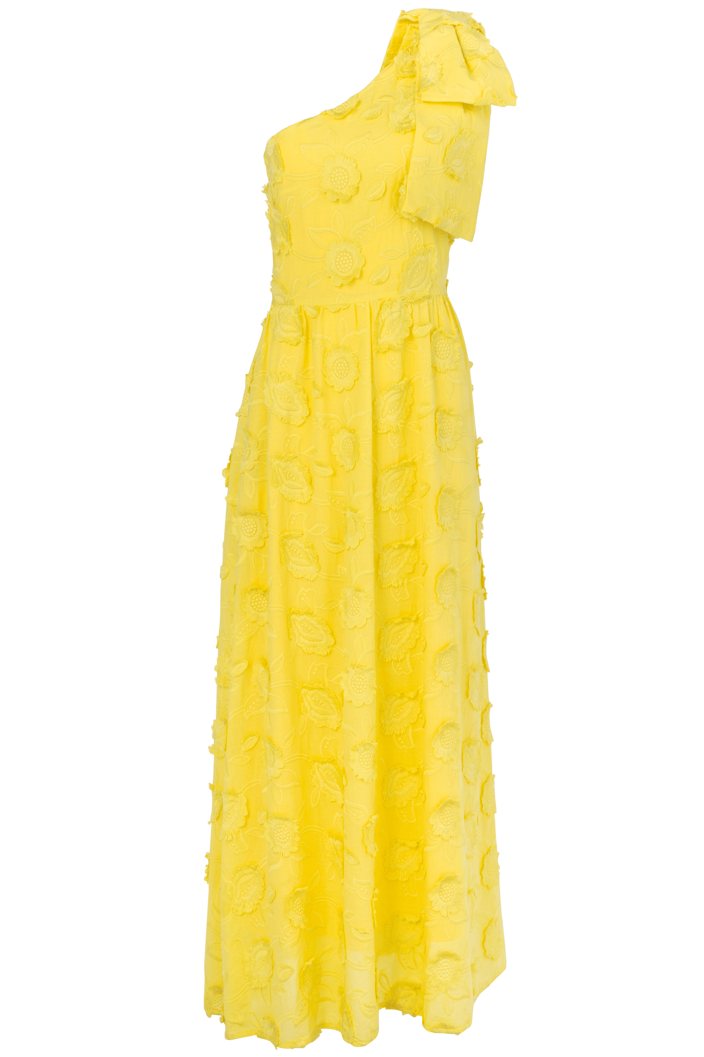 Robe Caroline en coton à fleurs 3D jaune vif