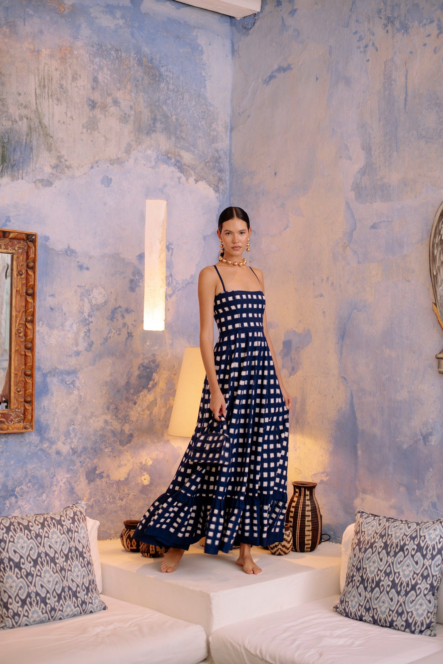 Robe échec et mat bleu marine