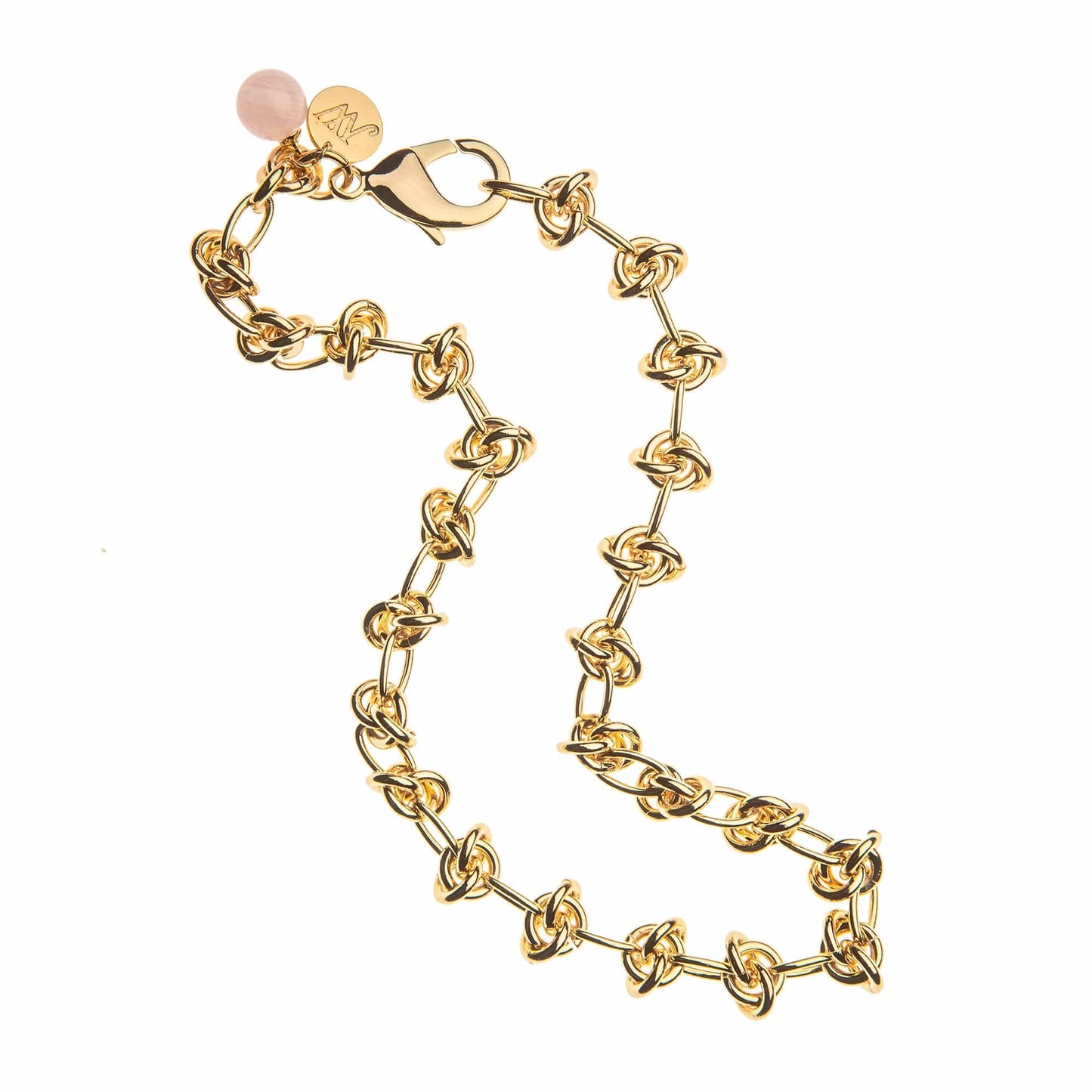 Chaîne en nœud avec perle de quartz rose