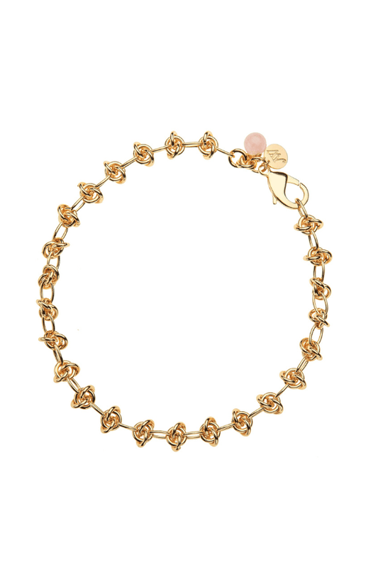 Chaîne en nœud avec perle de quartz rose