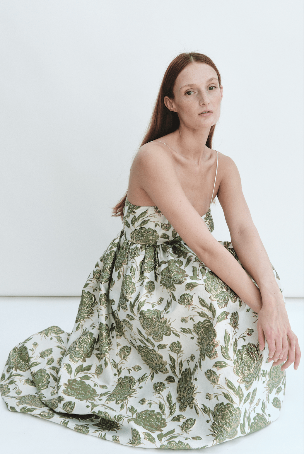 Robe à nœud en brocart émeraude