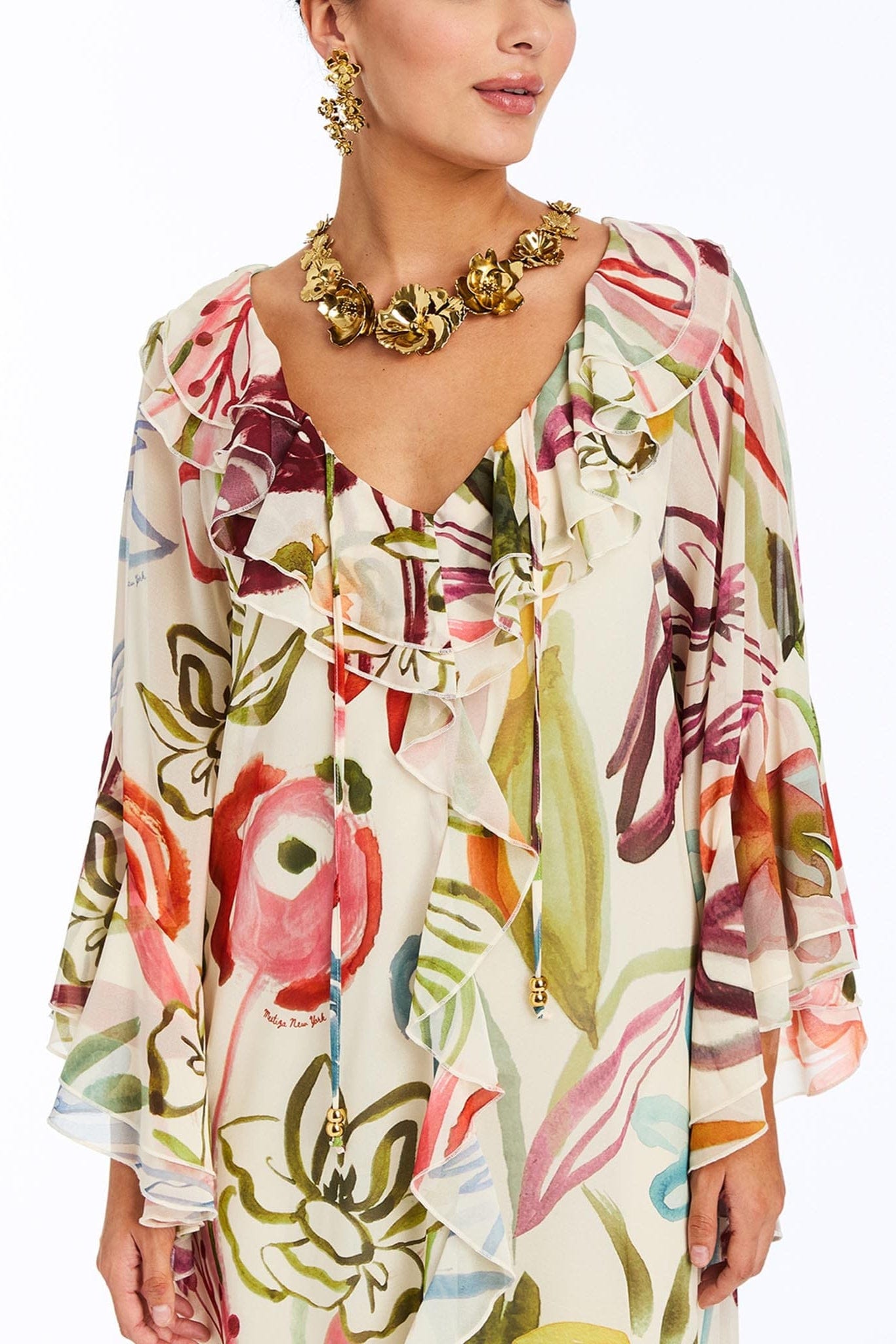 Robe mi-longue caftan bimini à volants