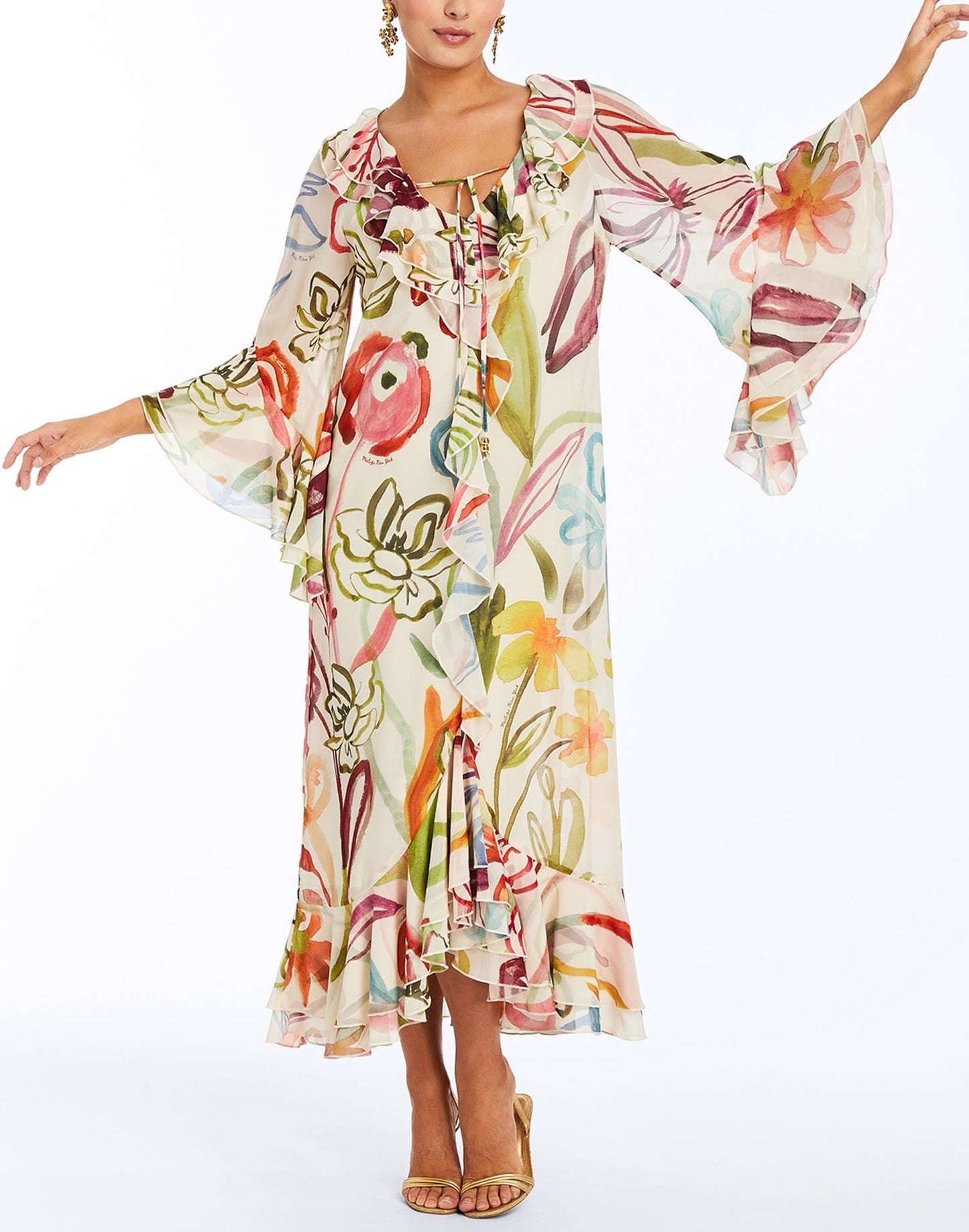 Robe mi-longue caftan bimini à volants