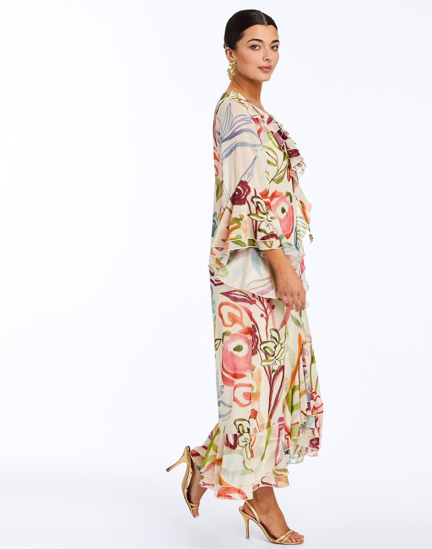 Robe mi-longue caftan bimini à volants
