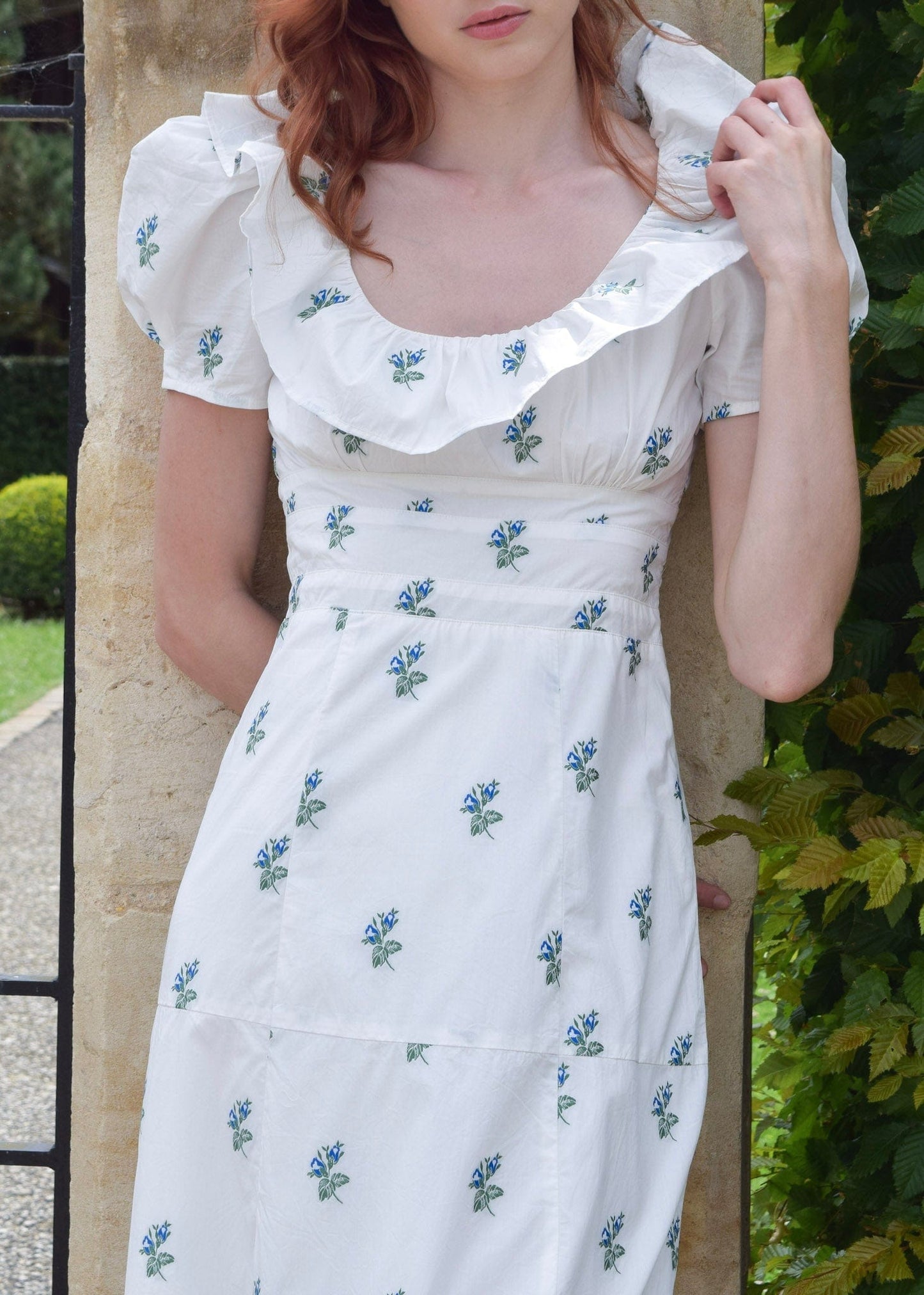 Robe longue Chloé en jacquard fleuri bleu vert