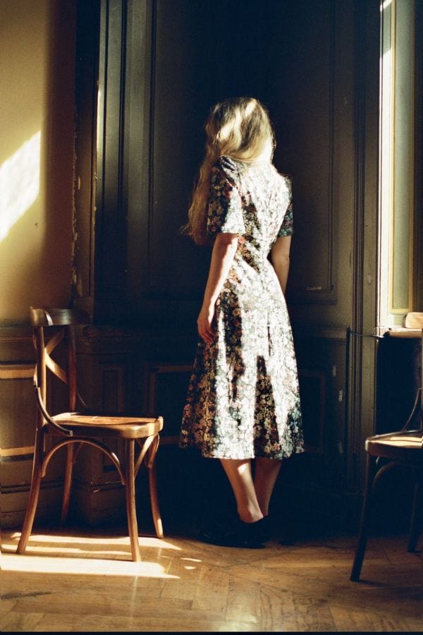 Robe Esther / Coton fleuri noir
