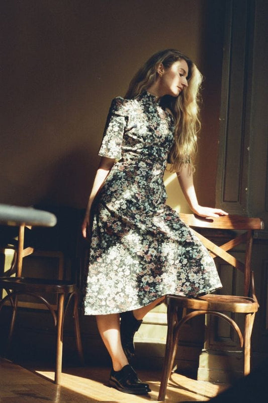 Robe Esther / Coton fleuri noir
