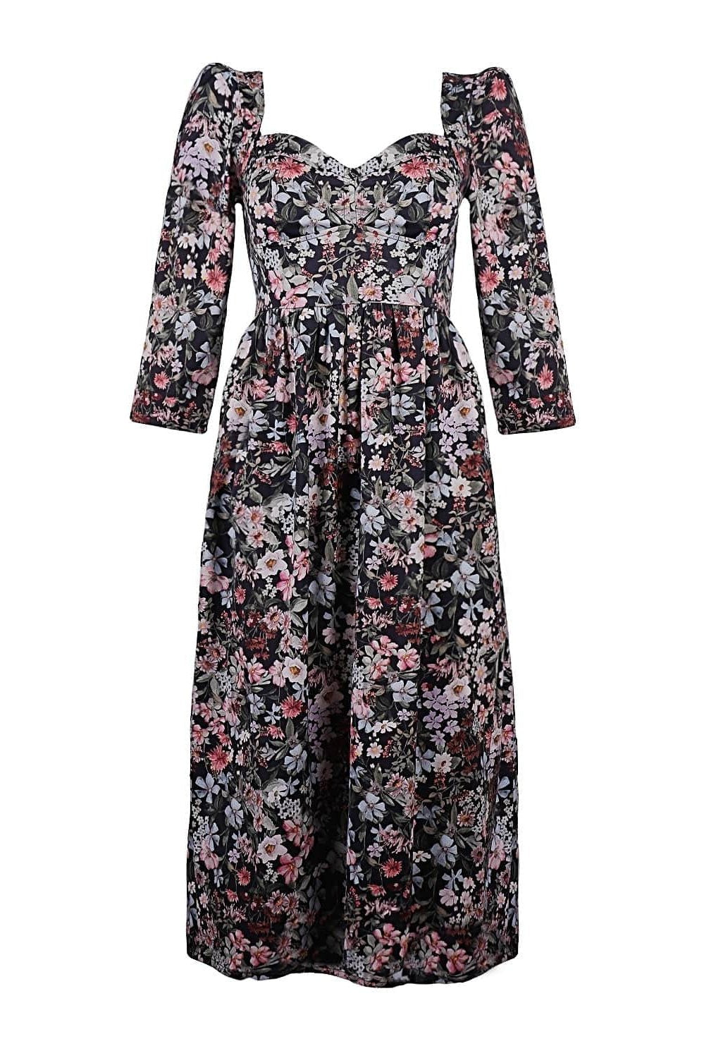 Robe violette / Coton fleuri noir