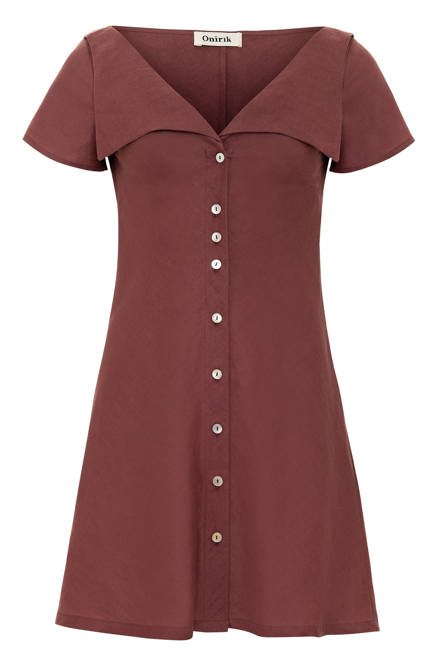Robe courte Gabi / 100 % lin prune avec boutons coquillages