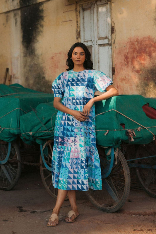 Robe Lara Bleu & Vert Géo