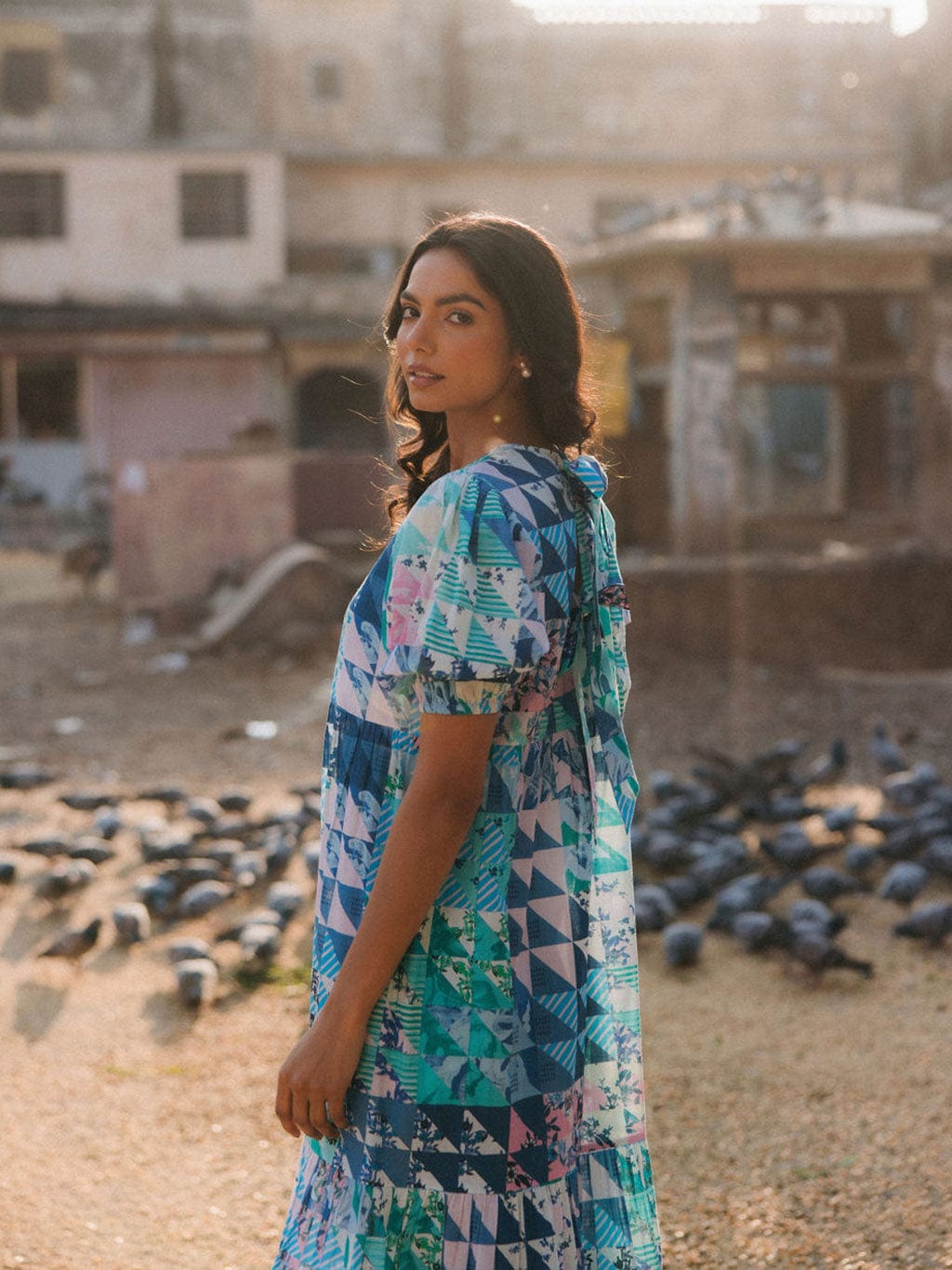 Robe Lara Bleu & Vert Géo