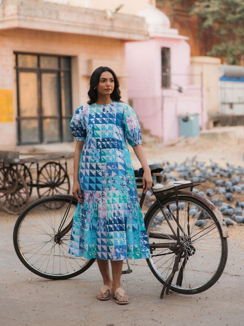 Robe Lara Bleu & Vert Géo