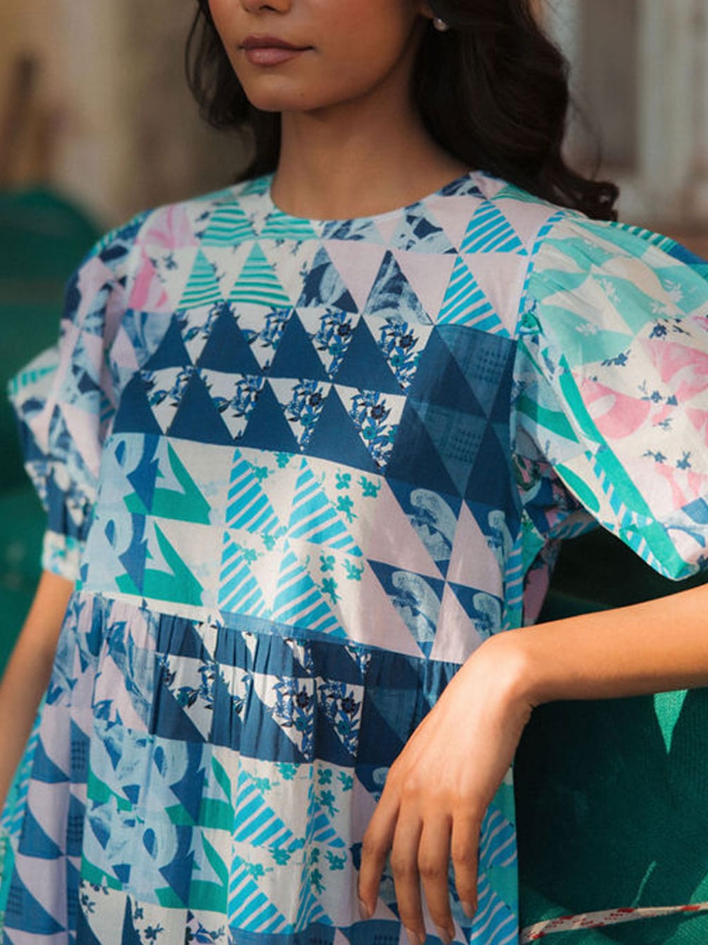 Robe Lara Bleu & Vert Géo