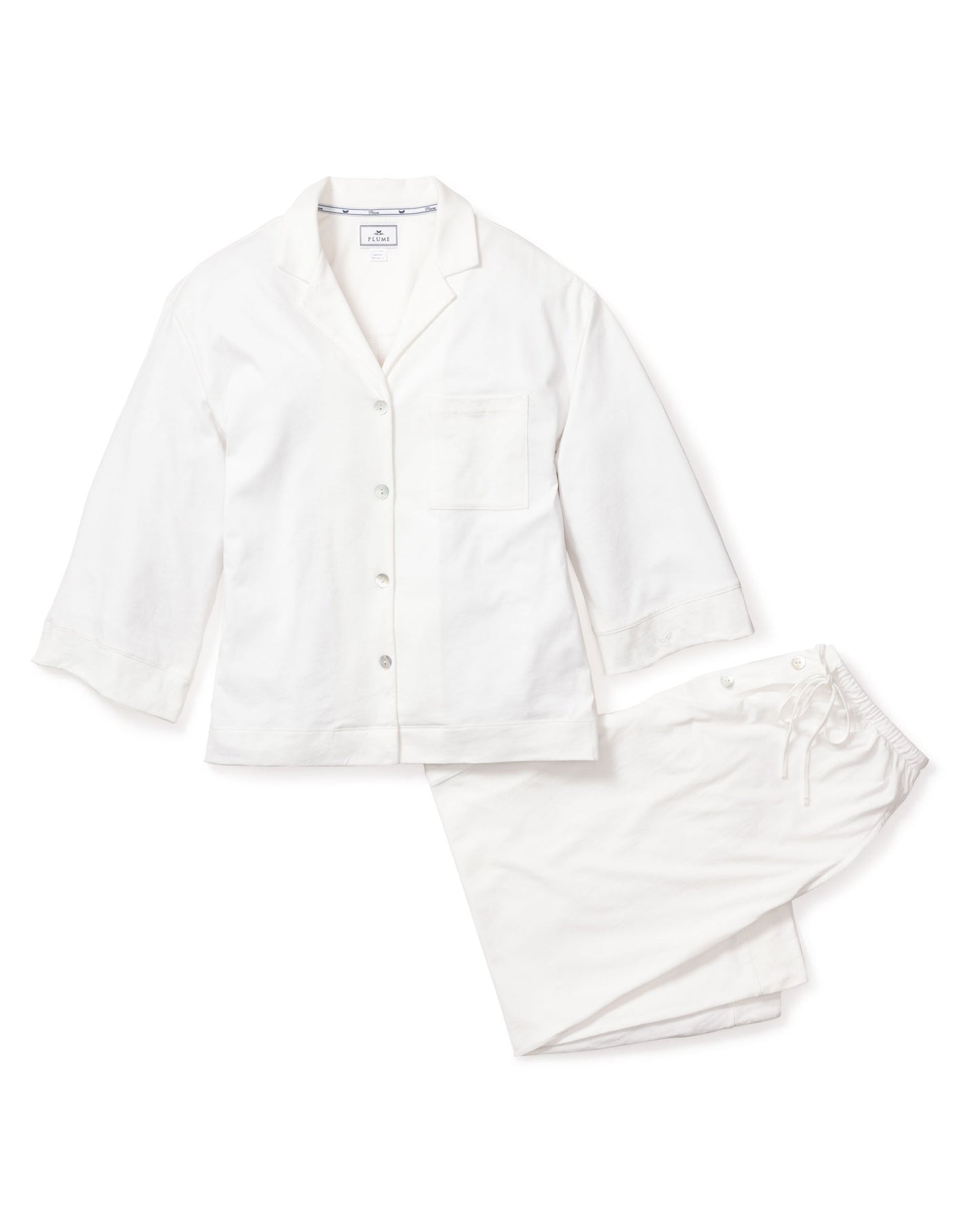 L'ensemble pyjama Olivia en tissu Pima à jambe large en blanc