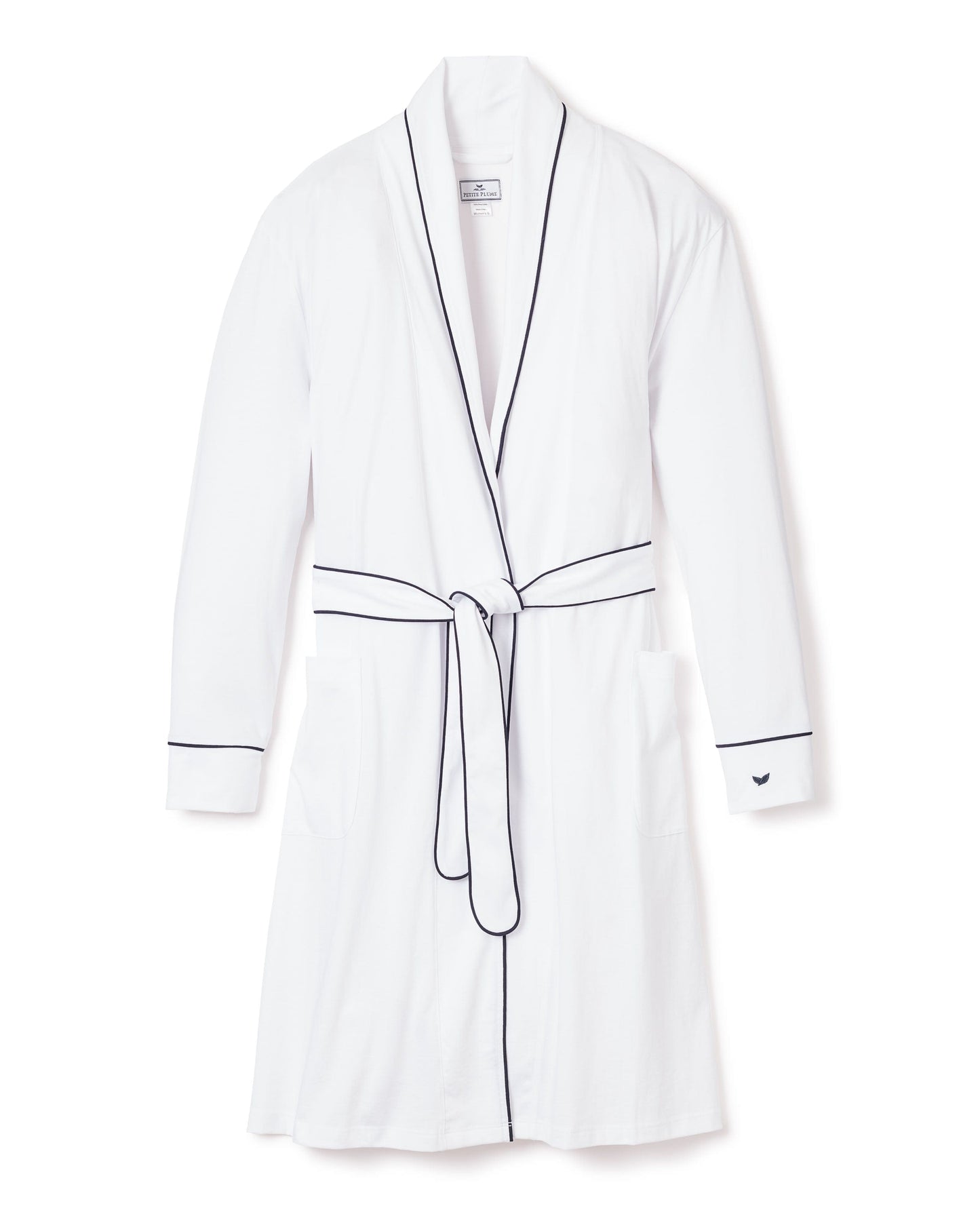 Robe Pima blanche avec passepoil bleu marine pour femme