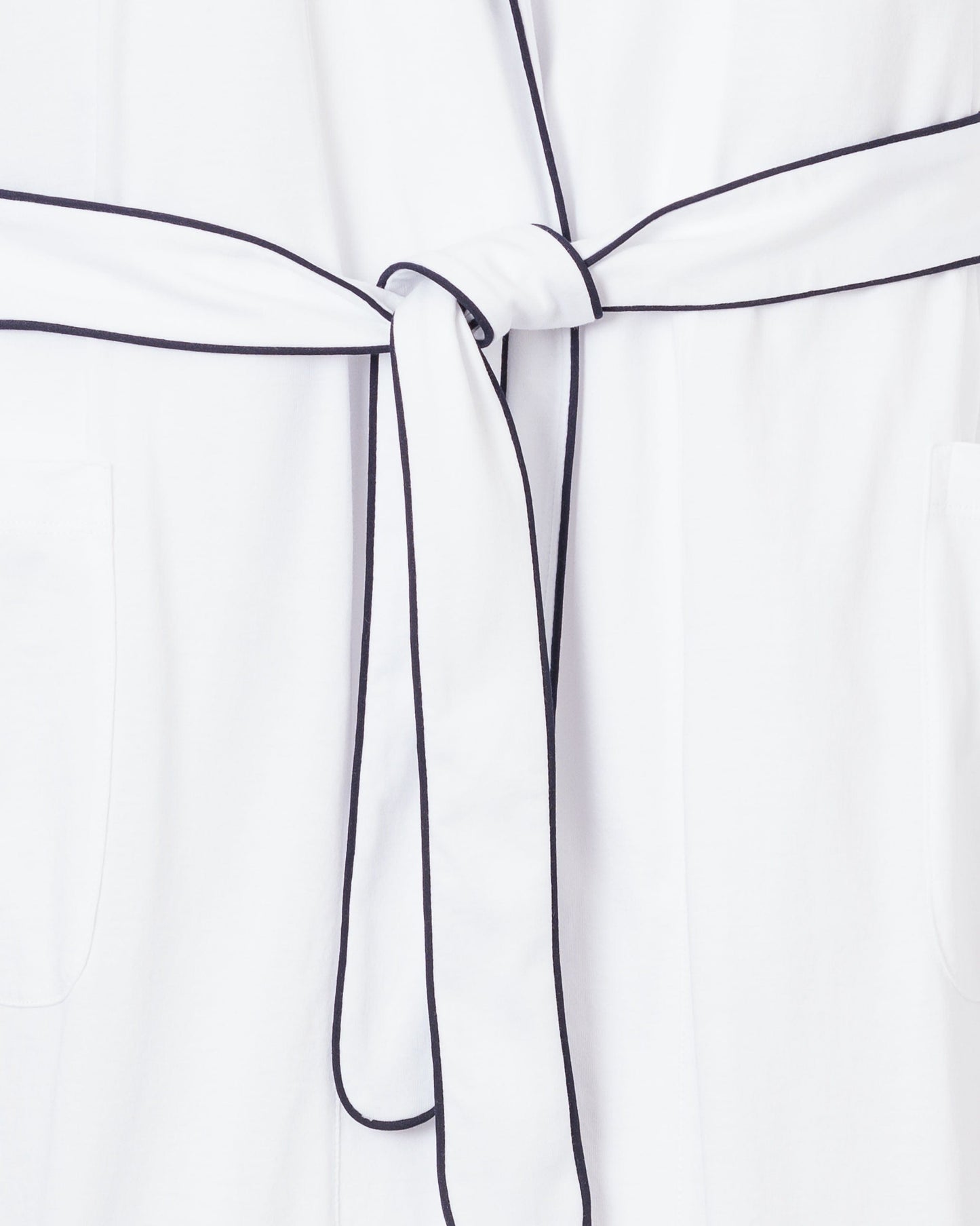 Robe Pima blanche avec passepoil bleu marine pour femme