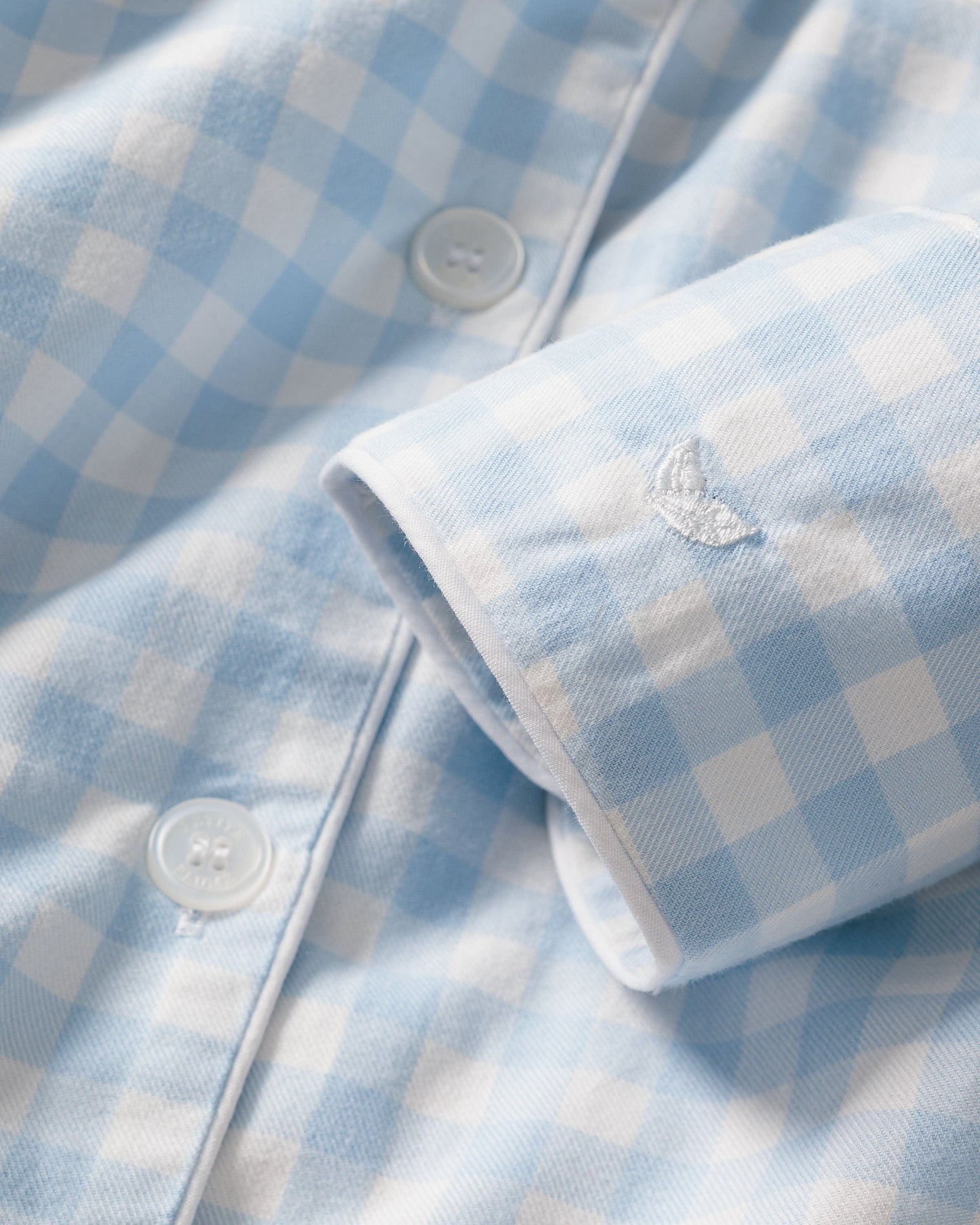 Ensemble de pyjama en sergé pour femme à carreaux vichy bleu clair