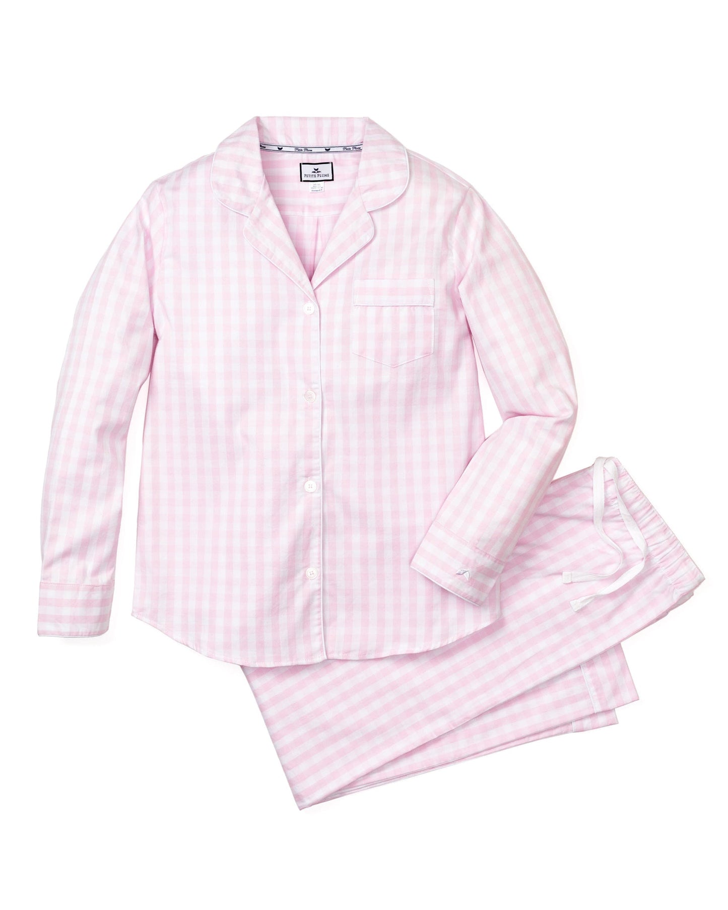 Ensemble pyjama en sergé pour femme à carreaux vichy rose