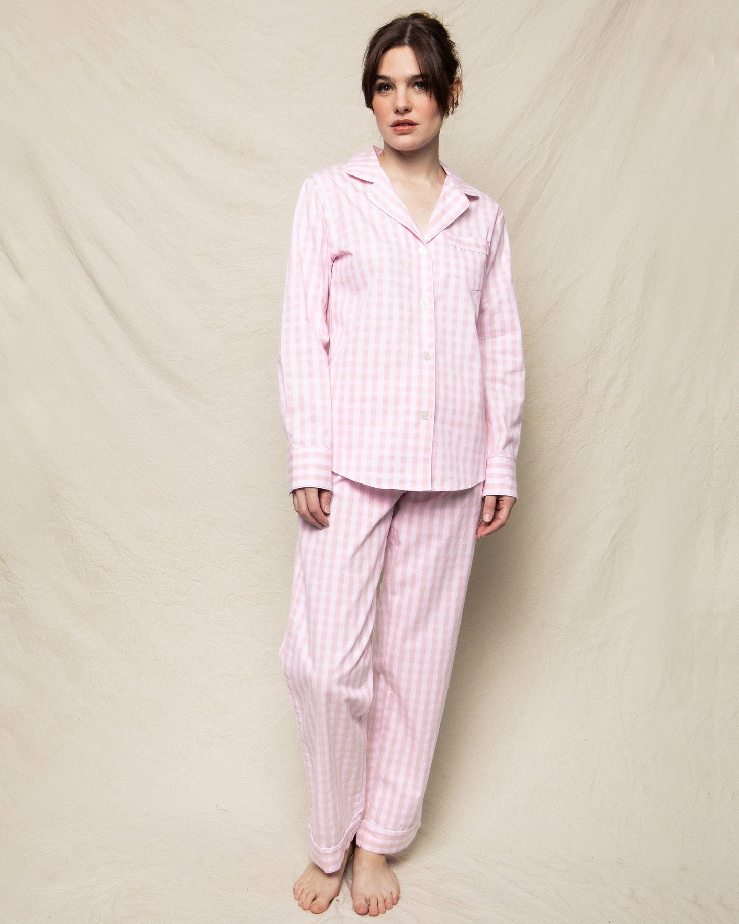Ensemble pyjama en sergé pour femme à carreaux vichy rose