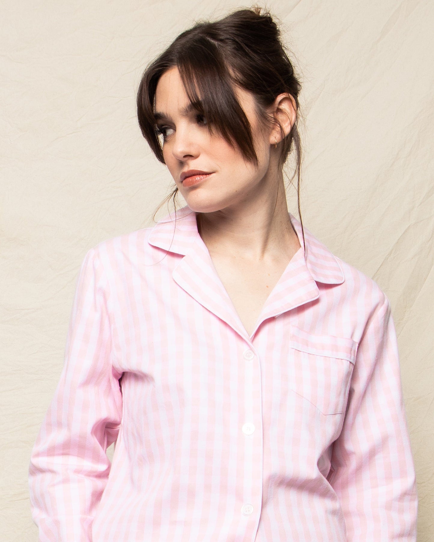 Ensemble pyjama en sergé pour femme à carreaux vichy rose