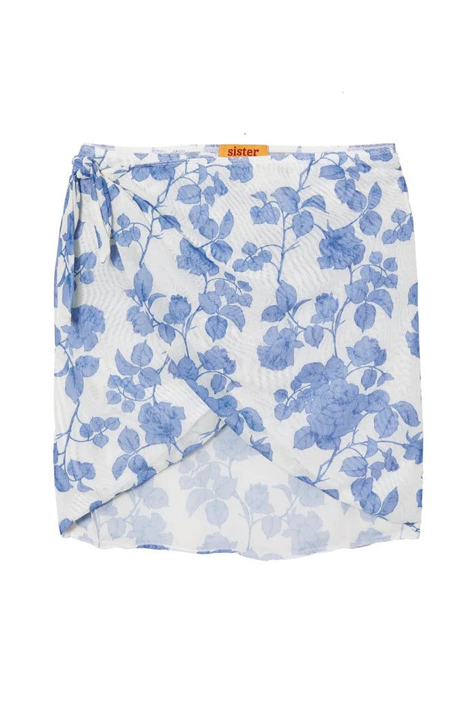 Jupe portefeuille Bridget à fleurs blanches et bleues