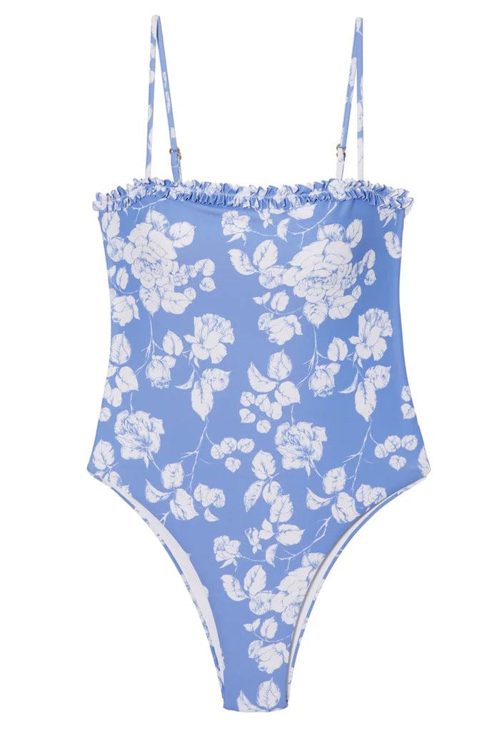 Maillot une pièce Caroline à fleurs bleues