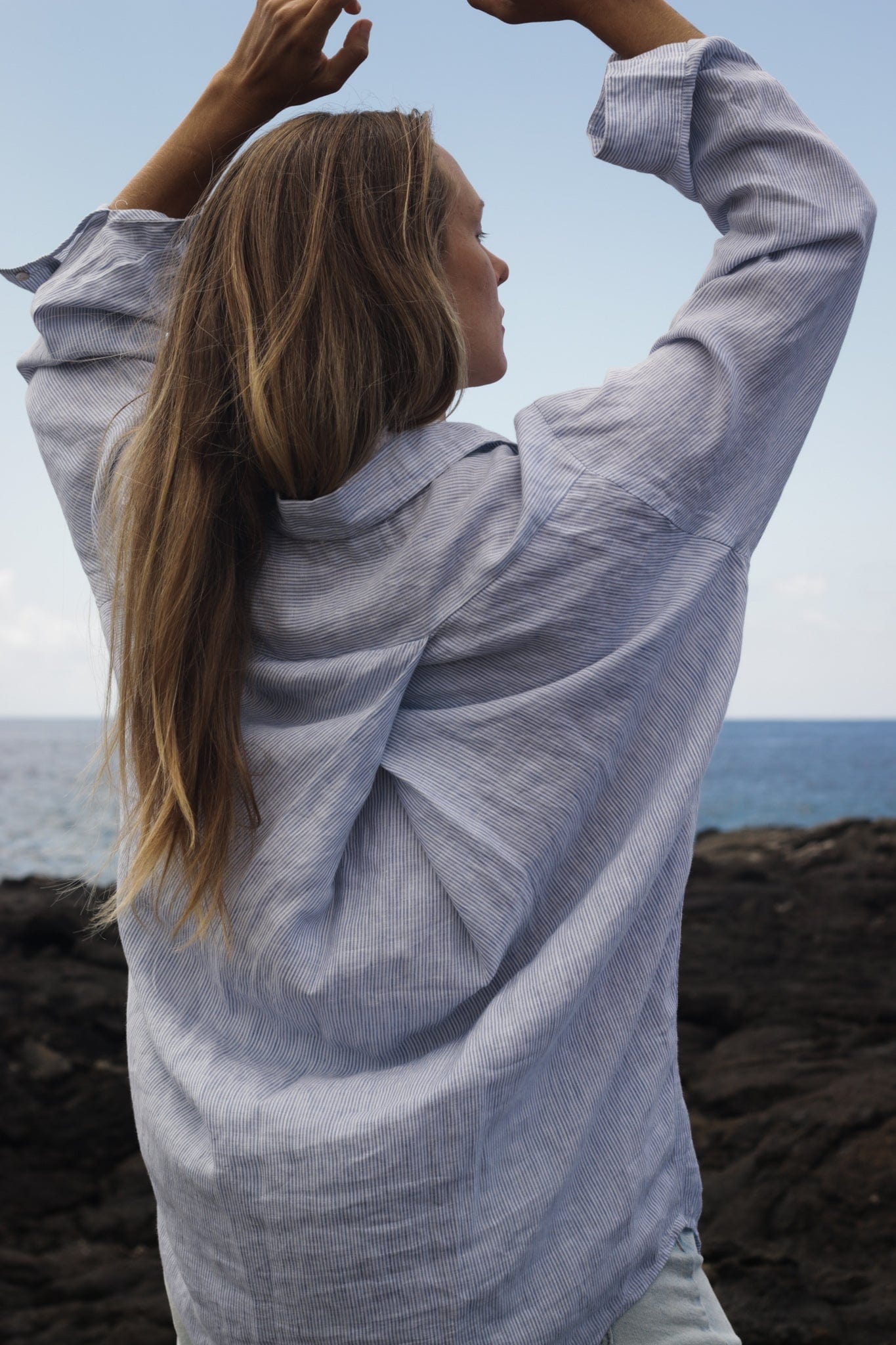 Robe chemise Lido - Rayures bleu clair