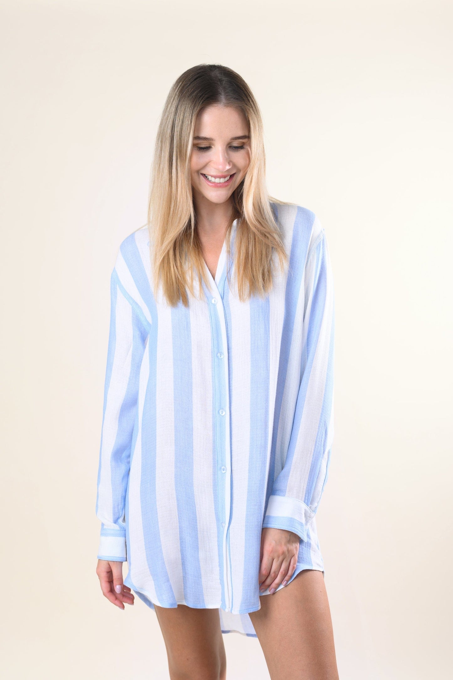 Robe chemise Positano - Rayures Cabana bleu/blanc