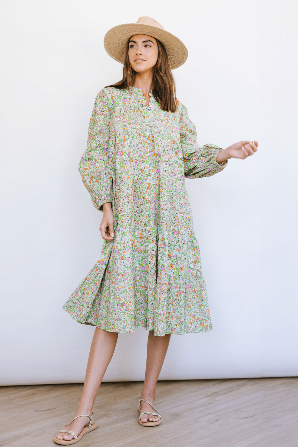 Robe Anna à fleurs de citron vert