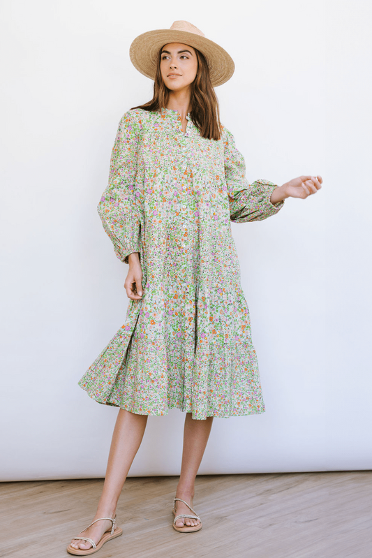 Robe Anna à fleurs de citron vert