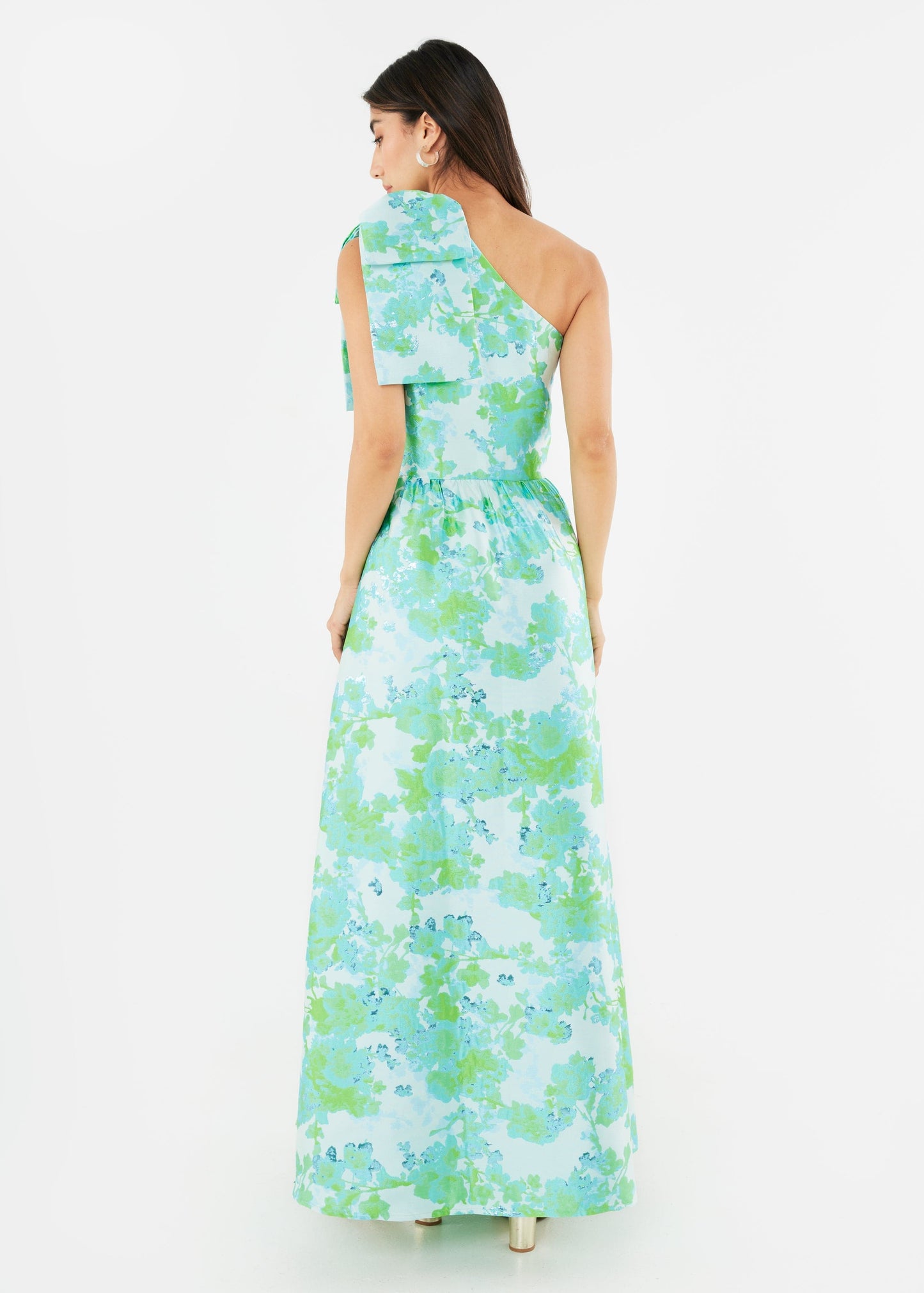 Robe Caroline en brocart abstrait vert
