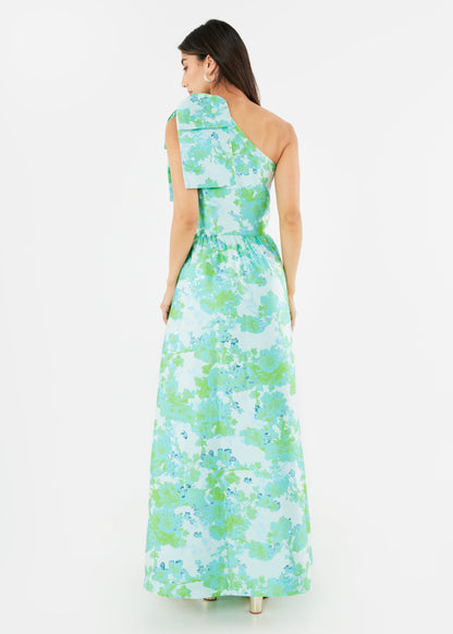 Robe Caroline en brocart abstrait vert