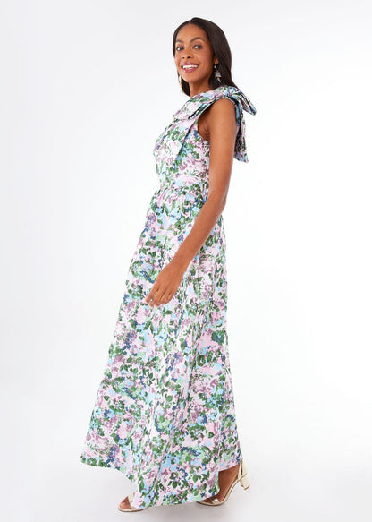 Robe Caroline en jacquard floral abstrait rose