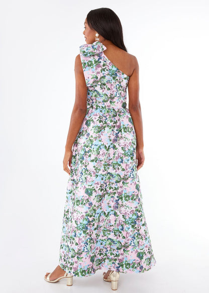 Robe Caroline en jacquard floral abstrait rose