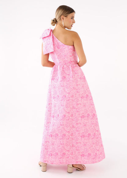 Robe Caroline en jacquard rose à bulles