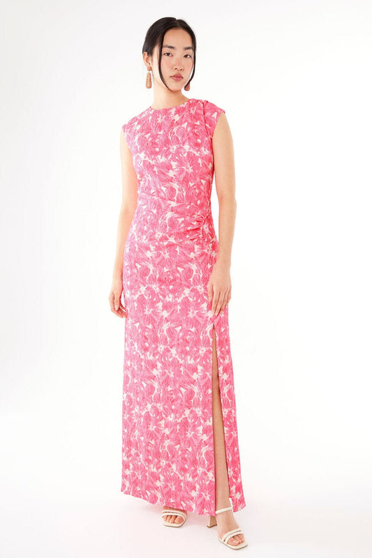 Robe Stefanie en jacquard hibiscus rose vif